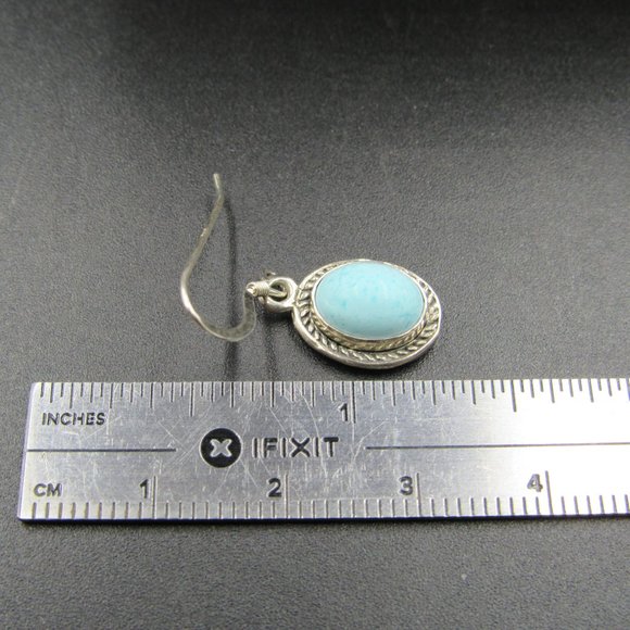 Sterling Silver Stone Light Blue Earrings Vintage - Picture 5 of 6